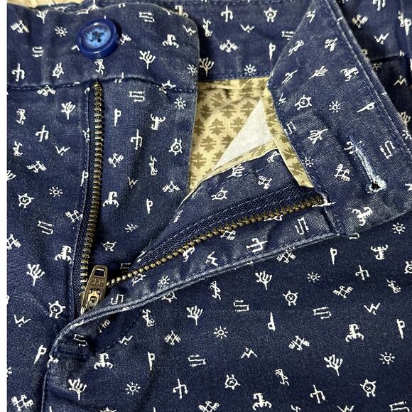 Patagonia Women Size 12 Organic Cotton Aztec Southwest Print Blue Cropped Pants - Picture 12 of 12